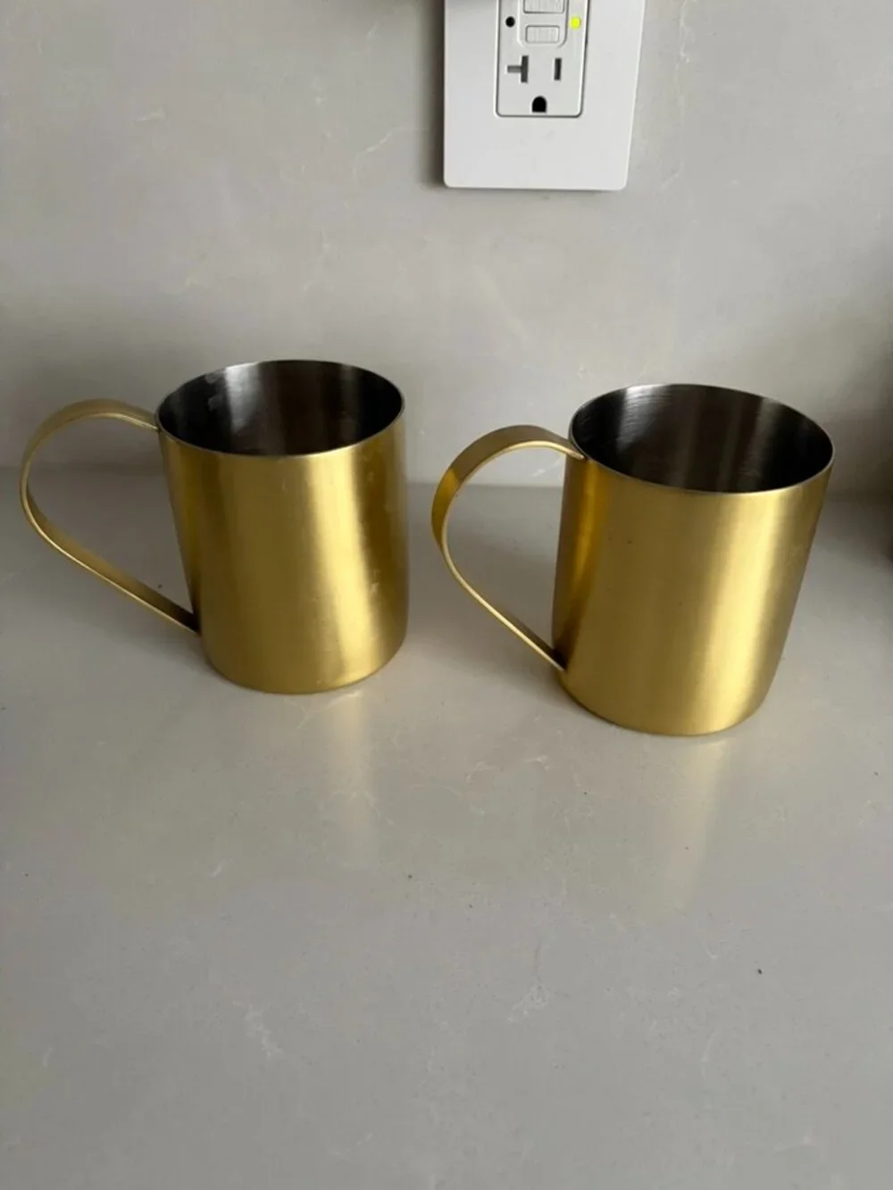 Crate & Barrel Stainless Steel Mugs with Gold Finish Set of 2